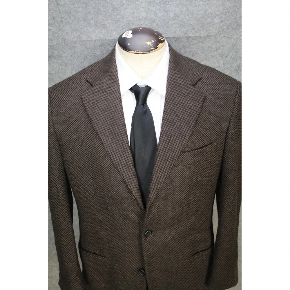 VTG Valentino Boutique Blazer Men 38R Brown Check Pure Cashmere Sport Coat Italy - Picture 1 of 16
